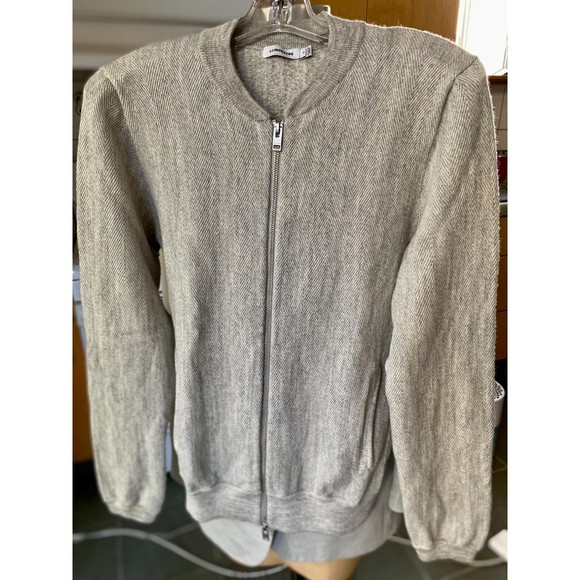 J. Lindeberg Light Grey 100% Wool Herringbone Stripe Full Zip Sweater Size EU S - Picture 1 of 10